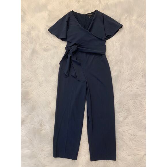 Club Monaco Catalenah Ruffle Tie Waist Jumpsuit Flutter Sleeve Navy Blue - Picture 4 of 13